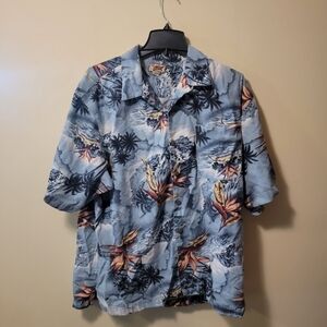 Red Turtle Men’s Hawaiian Shirt Blue Tropical Palm Floral Pattern